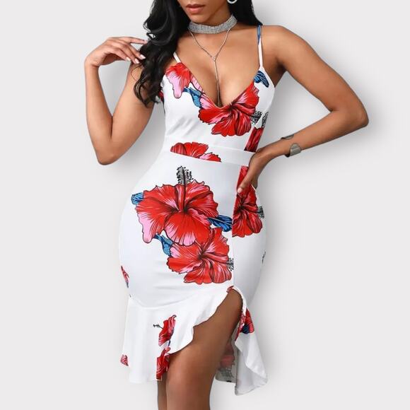 CBR Floral Dress Women’s Medium Red & Blue Midi - Picture 1 of 9